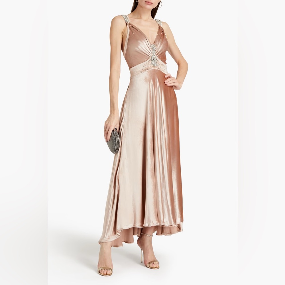 Paco Rabanne NEW Cream Velvet Satin Jewel Embellished High Low Dress Size 36